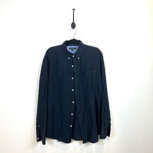 Banana Republic Large Button Down Linen Top Navy Blue Slim Fit Long Sleeve